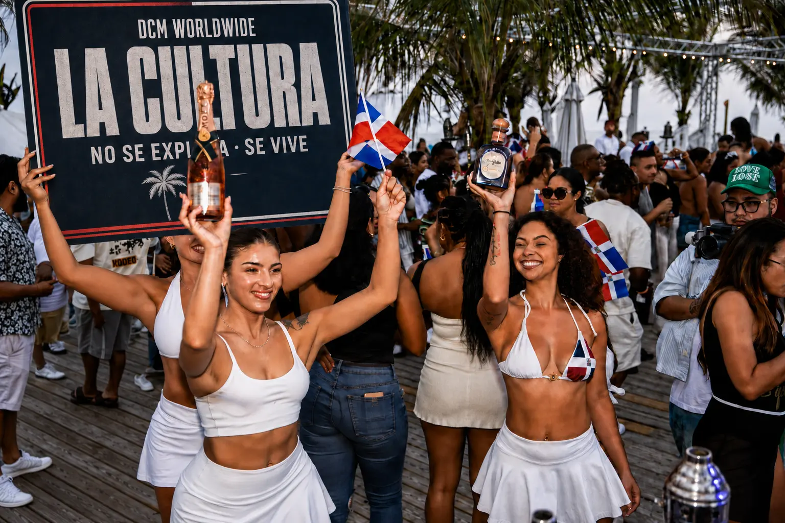 Dembow Con Mangú guests celebrating with Dominican flags