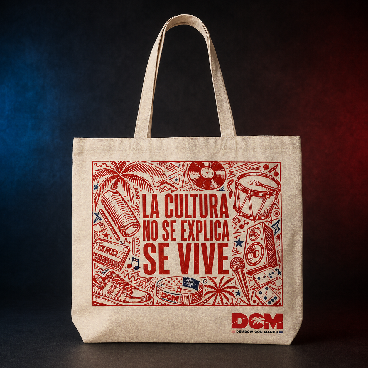 Natural canvas DCM La Cultura festival tote with Dominican music artwork