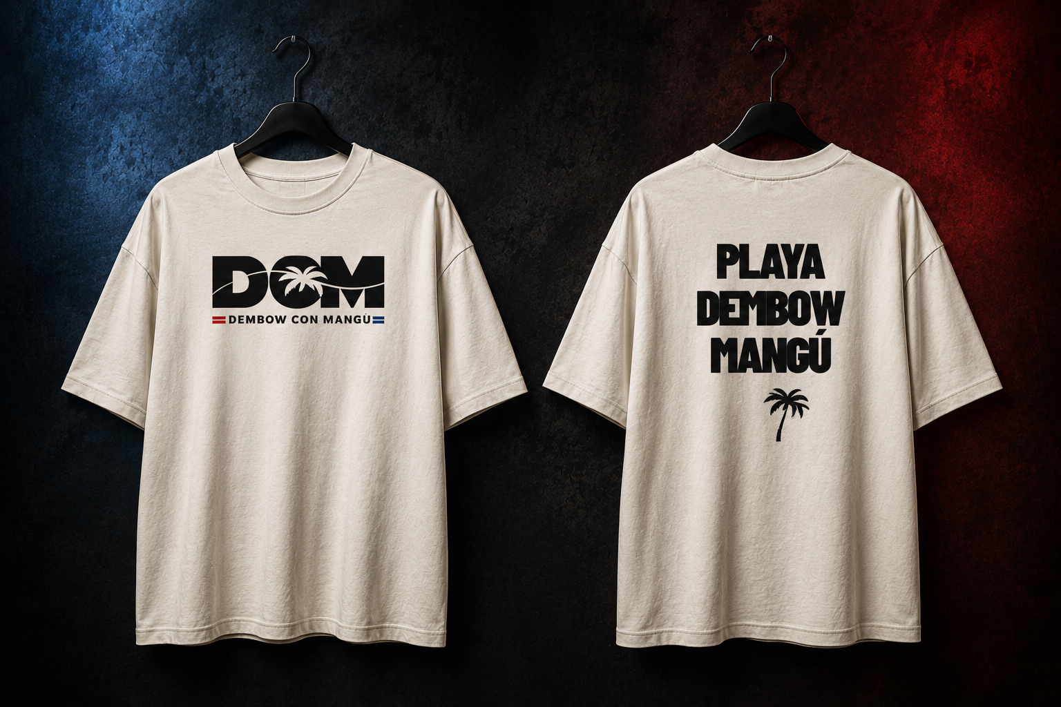 Premium cream Playa Dembow Mangú tee shown from the front and back